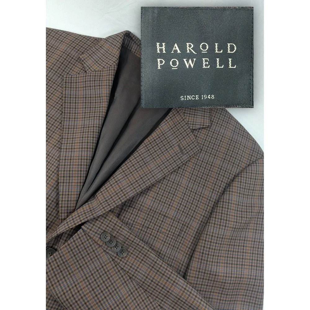 Harold Powell Blazer‎ Sport Suit Jacket Wool Cashmere Gingham Plaid 42L 46